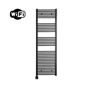 Sanicare Carini elektrische Wifi radiator 172x45cm mat zwart met thermostaat zwart linksonder