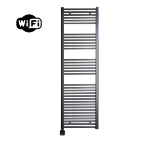 Sanicare Carini elektrische Wifi radiator 172x45cm gunmetal met thermostaat zwart linksonder