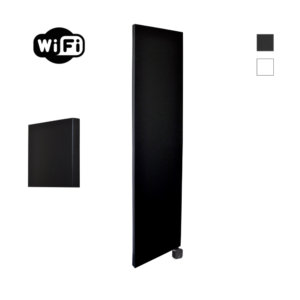 Sanicare Carini Denso elektrische Wifi radiator 180x40cm mat zwart met thermostaat zwart rechtsonder