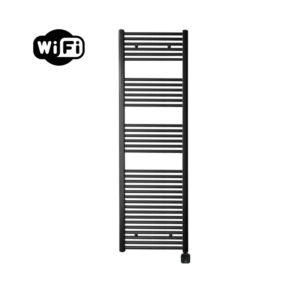 Sanicare Carini elektrische Wifi radiator 172x45cm mat zwart met thermostaat zwart rechtsonder