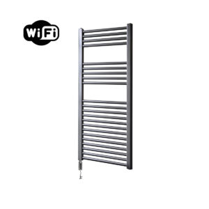 Sanicare elektrische design radiator 45x112cm gunmetal met WiFi en thermostaat links chroom