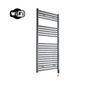 Sanicare elektrische design radiator 45x112cm gunmetal met WiFi en thermostaat rechts zwart