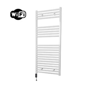 Sanicare elektrische design radiator 45x112cm wit met WiFi en thermostaat links zwart