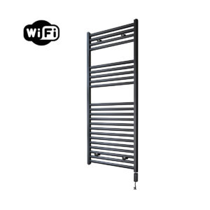 Sanicare elektrische design radiator 45x112cm zwart mat met WiFi en thermostaat rechts zwart