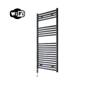 Sanicare elektrische design radiator 45x112cm zwart met WiFi en thermostaat links chroom