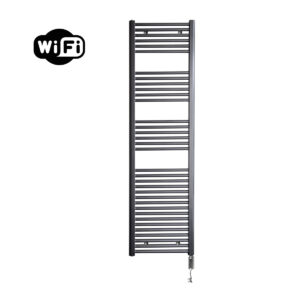 Sanicare elektrische design radiator 45x172cm gunmetal met WiFi en thermostaat rechts chroom