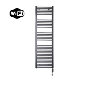 Sanicare elektrische design radiator 45x172cm gunmetal met WiFi en thermostaat rechts zwart