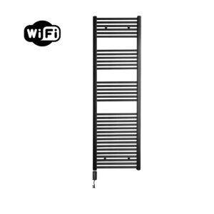 Sanicare elektrische design radiator 45x172cm zwart mat met WiFi en thermostaat links zwart