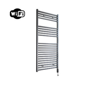 Sanicare elektrische design radiator 60x112cm gunmetal met WiFi en thermostaat rechts zwart
