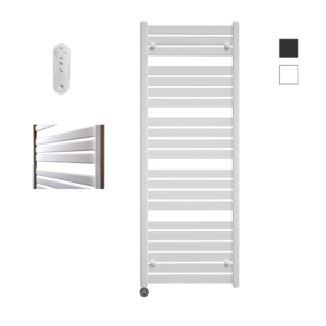 Sanicare Moda elektrische radiator 60x160cm wit mat met afstandsbediening en thermostaat zwart linksonder