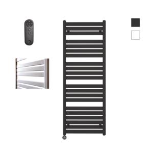 Sanicare Moda elektrische radiator 60x160cm zwart mat met afstandsbediening en thermostaat zwart linksonder