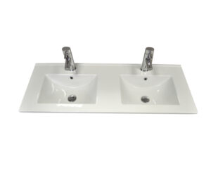 Sanicare Q1 keramische dubbele wastafel 121x46cm wit