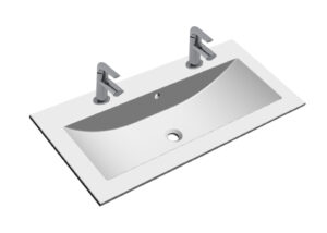 Sanicare Q4 mineraalmarmeren wastafel 99.2x45cm met 2 kraangaten wit