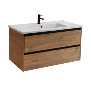 Sanicare Arda badkamermeubel 100cm arrano oak met keramische wastafel wit