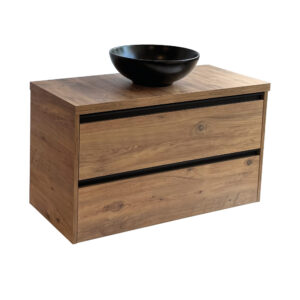 Sanicare Arda badkamermeubel 100cm arrano oak met ronde zwarte waskom