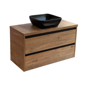 Sanicare Arda badkamermeubel 100cm arrano oak met zwarte waskom 40x40cm