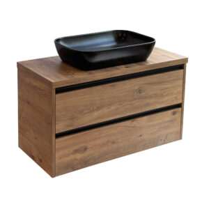 Sanicare Arda badkamermeubel 100cm arrano oak met zwarte waskom 60x40cm