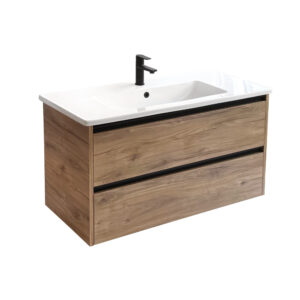 Sanicare Arda badkamermeubel 100cm diveria oak met keramische wastafel wit