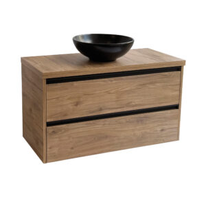 Sanicare Arda badkamermeubel 100cm diveria oak met ronde zwarte waskom