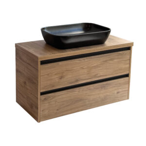 Sanicare Arda badkamermeubel 100cm diveria oak met zwarte waskom 60x40cm