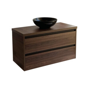 Sanicare Arda badkamermeubel 100cm nera oak met ronde zwarte waskom