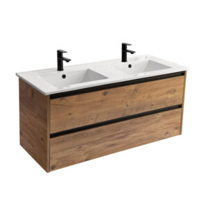 Sanicare Arda badkamermeubel 120cm arrano oak met dubbele keramische wastafel wit