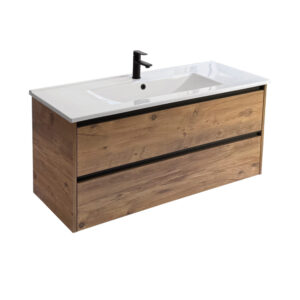 Sanicare Arda badkamermeubel 120cm arrano oak met enkele keramische wastafel wit