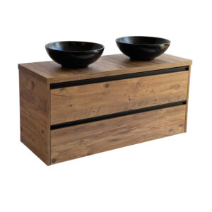 Sanicare Arda badkamermeubel 120cm arrano oak met ronde zwarte waskommen