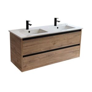 Sanicare Arda badkamermeubel 120cm diveria oak met dubbele keramische wastafel wit