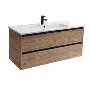 Sanicare Arda badkamermeubel 120cm diveria oak met enkele keramische wastafel wit
