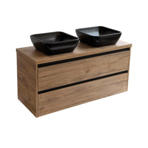 Sanicare Arda badkamermeubel 120cm diveria oak met zwarte waskommen 40x40cm