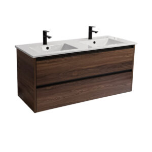 Sanicare Arda badkamermeubel 120cm nera oak met dubbele keramische wastafel wit