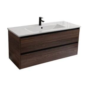 Sanicare Arda badkamermeubel 120cm nera oak met enkele keramische wastafel wit