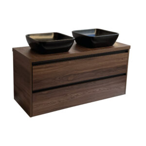 Sanicare Arda badkamermeubel 120cm nera oak met zwarte waskommen 40x40cm