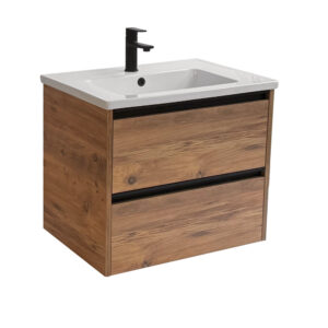 Sanicare Arda badkamermeubel 65cm arrano oak met keramische wastafel wit