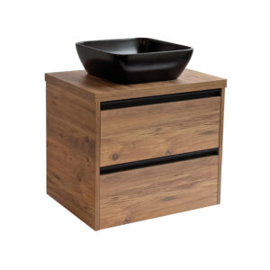 Sanicare Arda badkamermeubel 65cm arrano oak met zwarte waskom 40x40cm