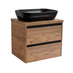 Sanicare Arda badkamermeubel 65cm arrano oak met zwarte waskom 60x40cm