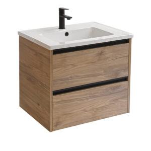 Sanicare Arda badkamermeubel 65cm diveria oak met keramische wastafel wit