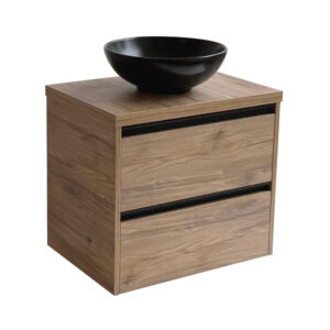 Sanicare Arda badkamermeubel 65cm diveria oak met ronde zwarte waskom