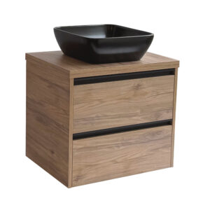 Sanicare Arda badkamermeubel 65cm diveria oak met zwarte waskom 40x40cm
