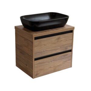 Sanicare Arda badkamermeubel 65cm diveria oak met zwarte waskom 60x40cm