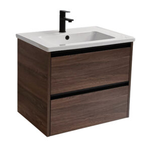 Sanicare Arda badkamermeubel 65cm nera oak met keramische wastafel wit