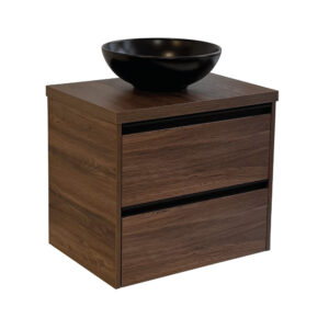 Sanicare Arda badkamermeubel 65cm nera oak met ronde zwarte waskom