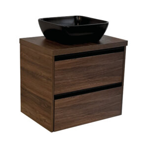 Sanicare Arda badkamermeubel 65cm nera oak met zwarte waskom 40x40cm