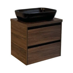 Sanicare Arda badkamermeubel 65cm nera oak met zwarte waskom 60x40cm