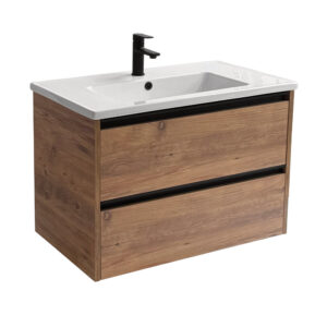 Sanicare Arda badkamermeubel 80cm arrano oak met keramische wastafel wit