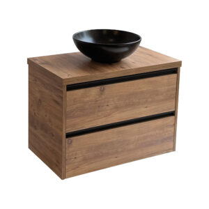 Sanicare Arda badkamermeubel 80cm arrano oak met ronde zwarte waskom