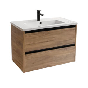 Sanicare Arda badkamermeubel 80cm diveria oak met keramische wastafel wit