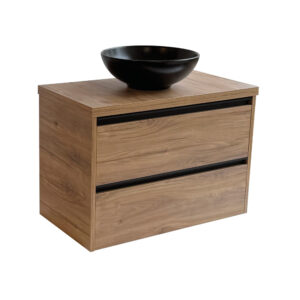 Sanicare Arda badkamermeubel 80cm diveria oak met ronde zwarte waskom