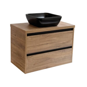 Sanicare Arda badkamermeubel 80cm diveria oak met zwarte waskom 40x40cm